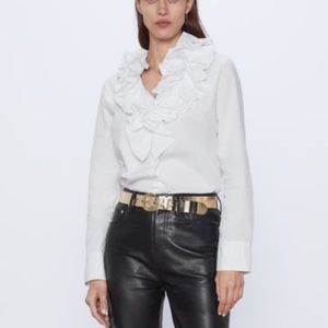 Zara Ruffled Poplin Shirt white in M